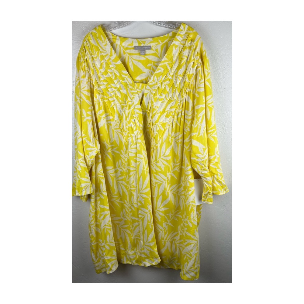Woman Within Plus Size 4X Blouse Yellow 34 / 36 3/4 Arm Flowing Top Rayon